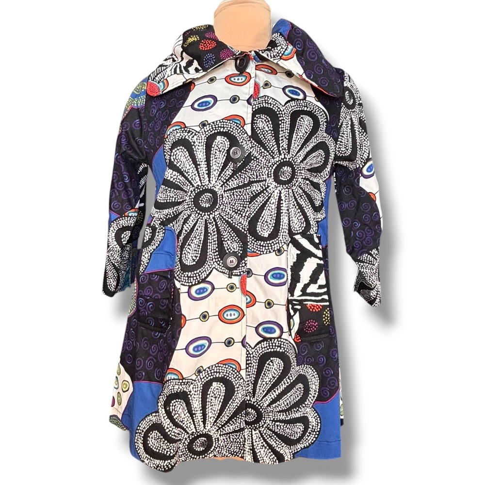 Art To Wear Patchwork Floral Swing Coat Jacket Cotton Boho Lagenlook Medium